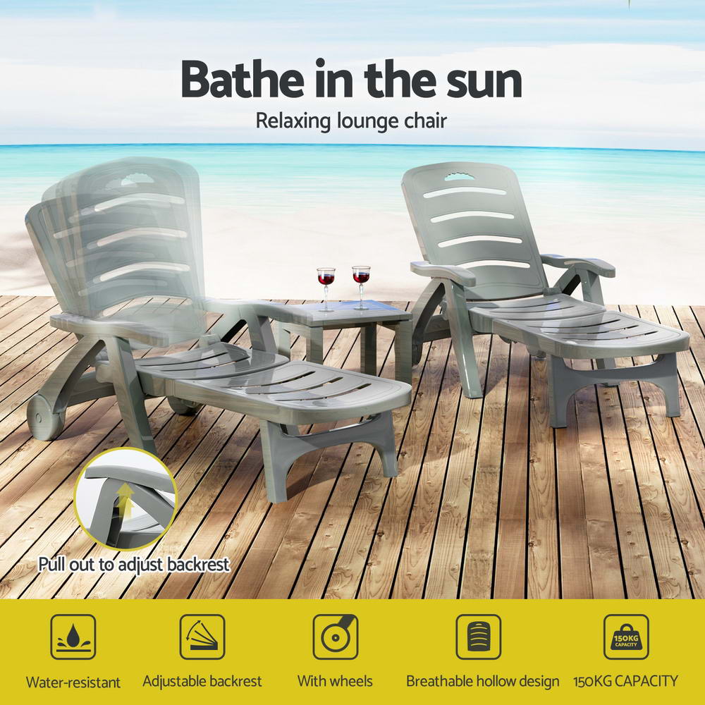 Outdoor Folding Sun Lounger with Wheels - Grey - Homecoze
