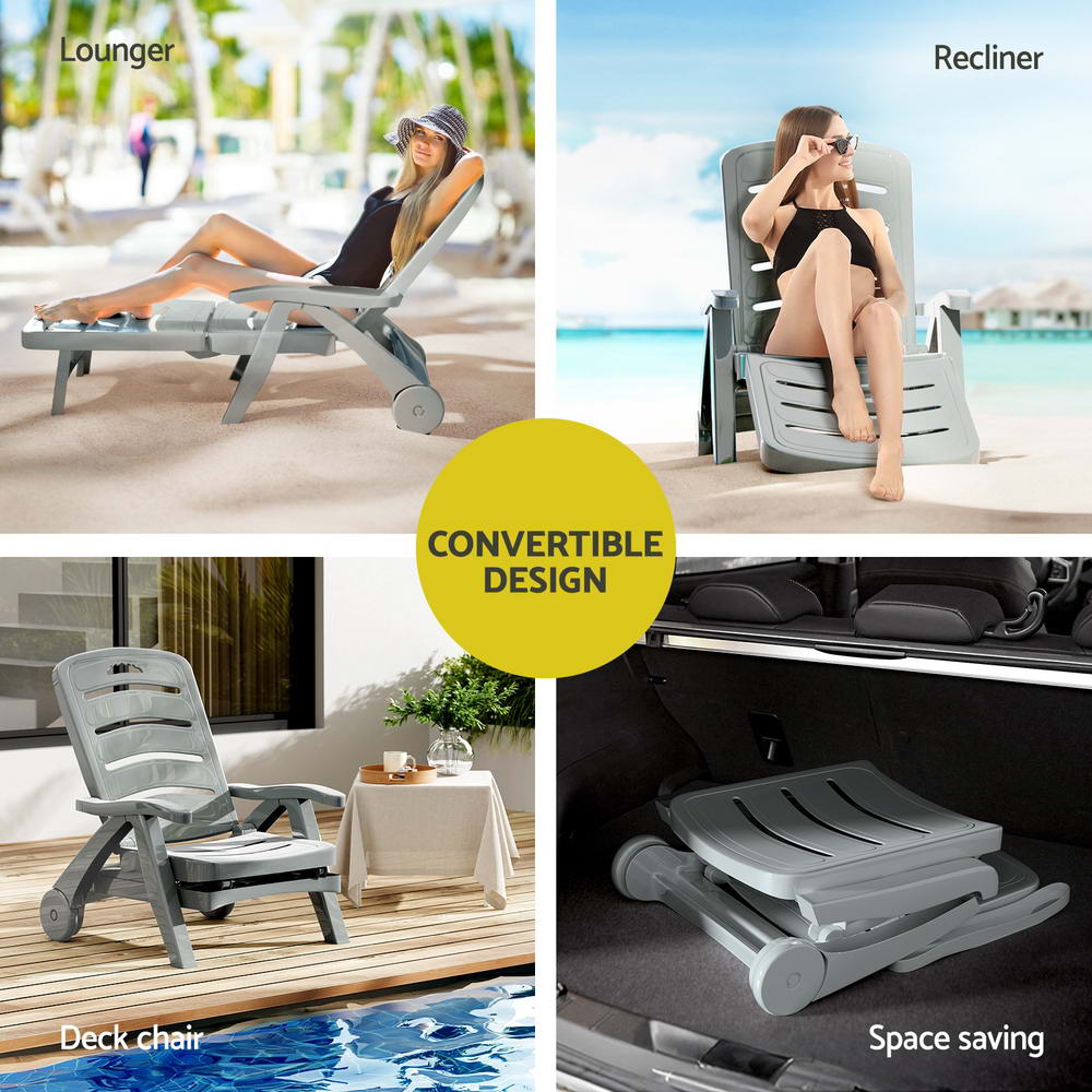 Outdoor Folding Sun Lounger with Wheels - Grey - Homecoze