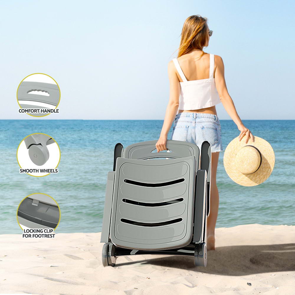 Outdoor Folding Sun Lounger with Wheels - Grey - Homecoze