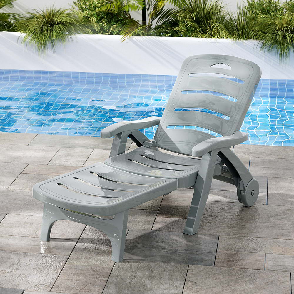Outdoor Folding Sun Lounger with Wheels - Grey - Homecoze