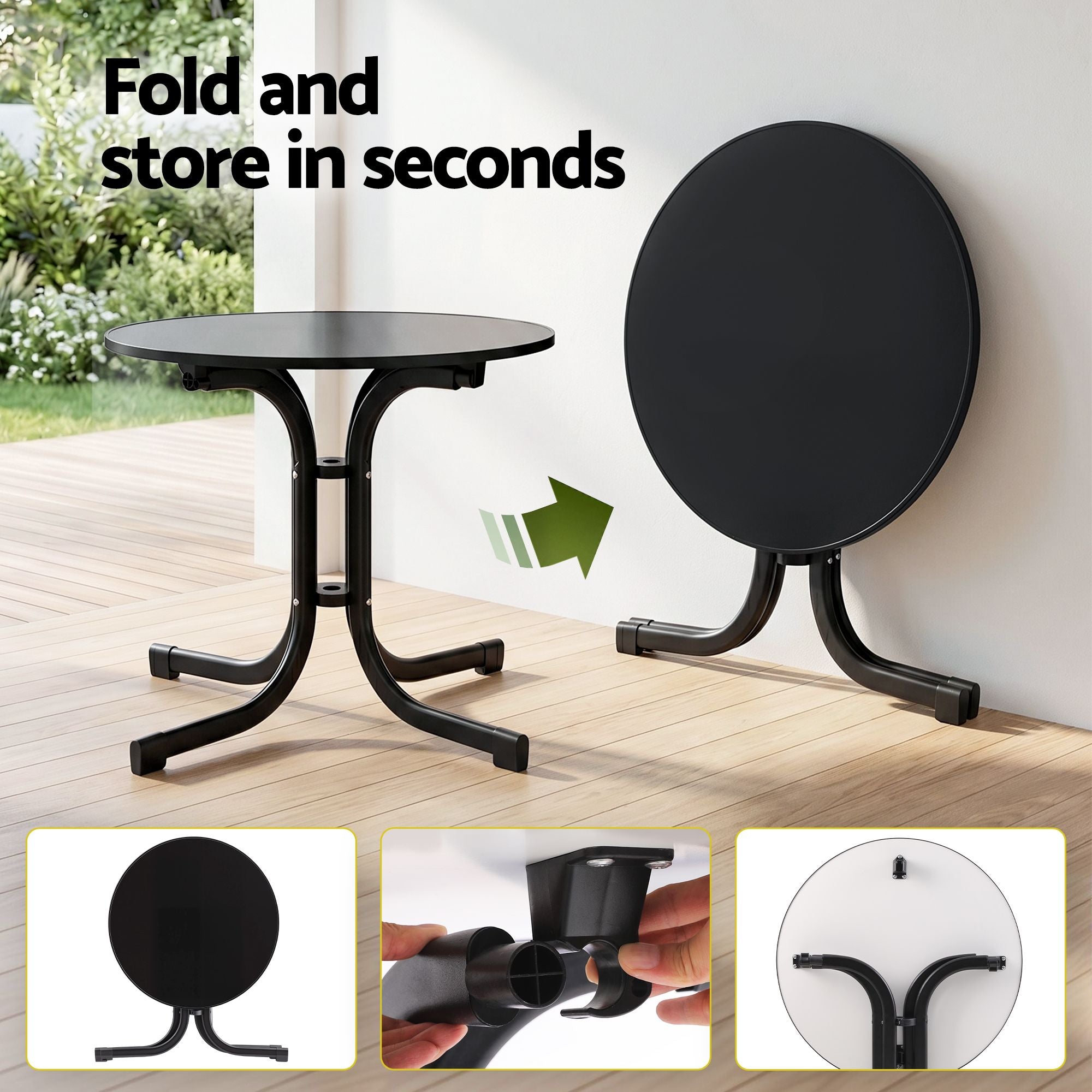 80cm Folding Outdoor Bistro Table – Black