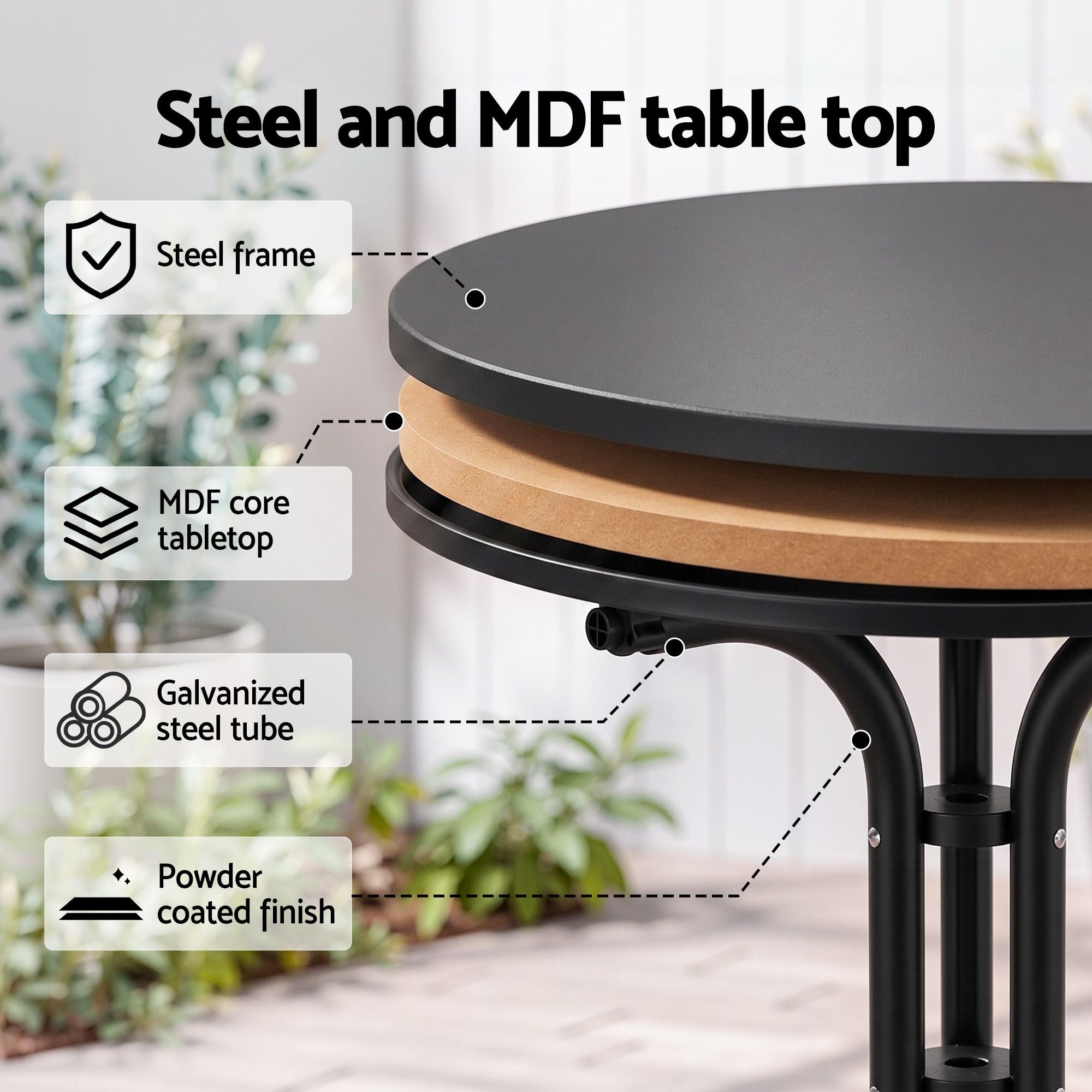 80cm Folding Outdoor Bistro Table – Black