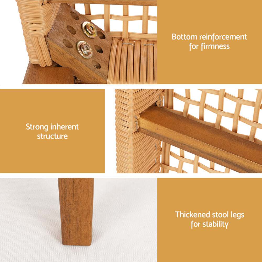 2 Seater Indoor Outdoor Dining Chair Bench Seat Acacia Wood with PE Wicker - Homecoze