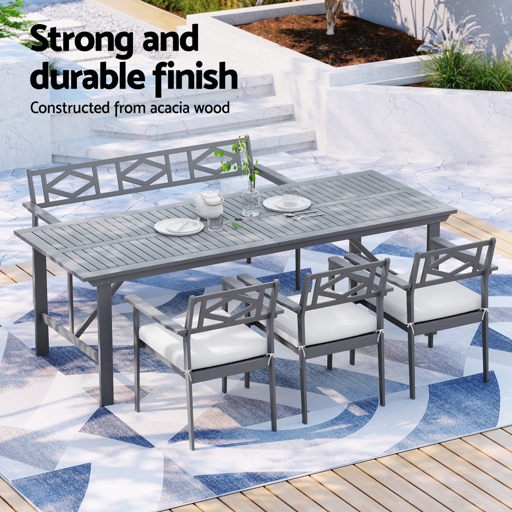 6 Seater Outdoor Patio Dining Table and Chair Furniture Set Acacia Wood - Homecoze