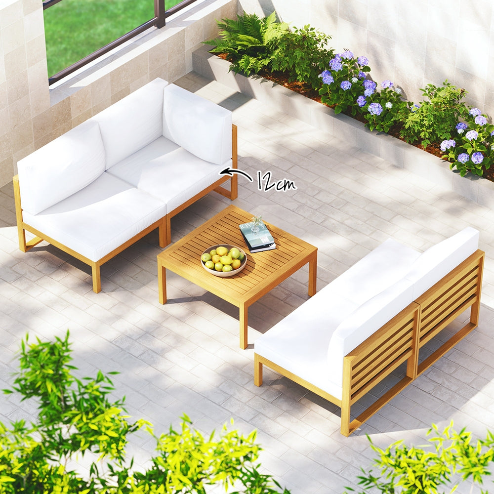 4 Seater Outdoor Corner Lounge Setting Sofa Set Acacia Wood Homecoze