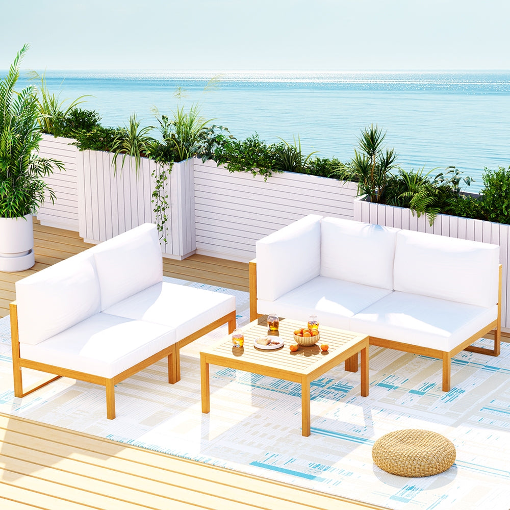 4 Seater Outdoor Corner Lounge Setting Sofa Set Acacia Wood - Homecoze