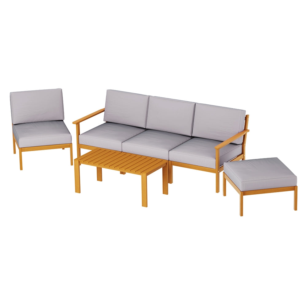 5 Seater Outdoor Corner Lounge and Chair Setting Sofa Set Acacia Wood - Homecoze