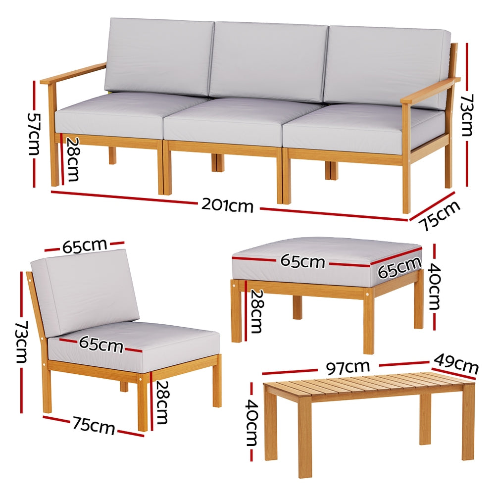 5 Seater Outdoor Corner Lounge and Chair Setting Sofa Set Acacia Wood - Homecoze