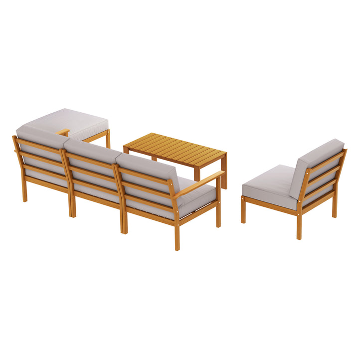 5 Seater Outdoor Corner Lounge and Chair Setting Sofa Set Acacia Wood