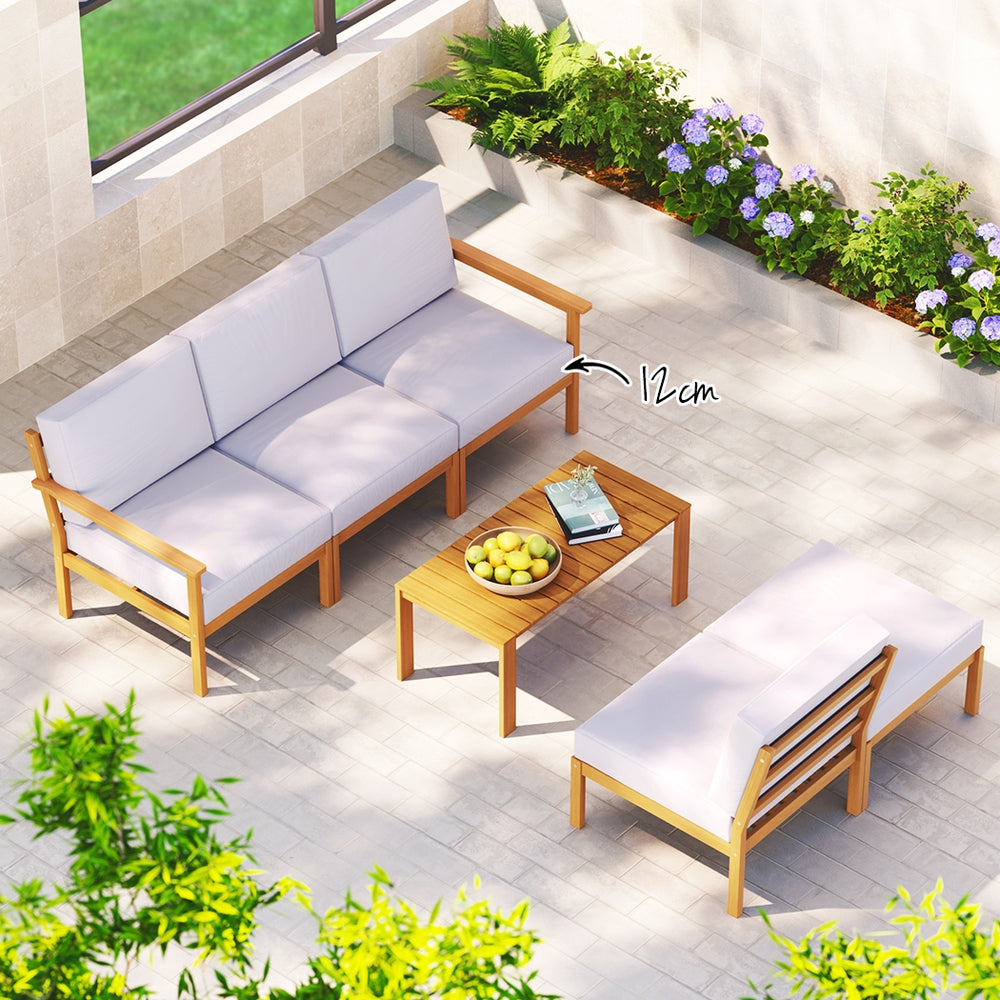 5 Seater Outdoor Corner Lounge and Chair Setting Sofa Set Acacia Wood - Homecoze