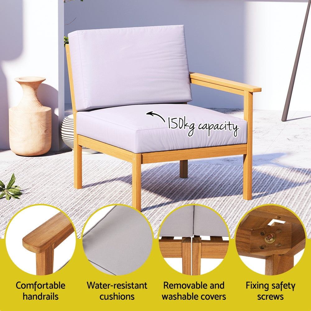 5 Seater Outdoor Corner Lounge and Chair Setting Sofa Set Acacia Wood - Homecoze