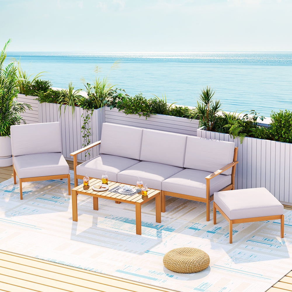 5 Seater Outdoor Corner Lounge and Chair Setting Sofa Set Acacia Wood - Homecoze