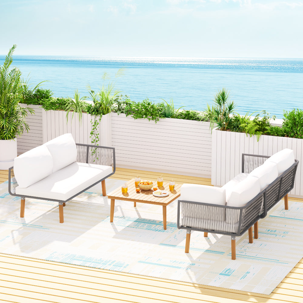 5-Seater Modular Outdoor Sofa Set - Grey & Brown - Homecoze