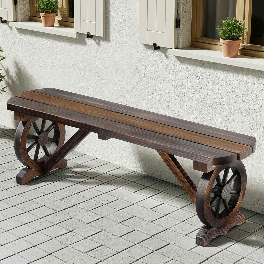 Wooden Wagon Wheel Garden Bench Seat - 120cm - Homecoze