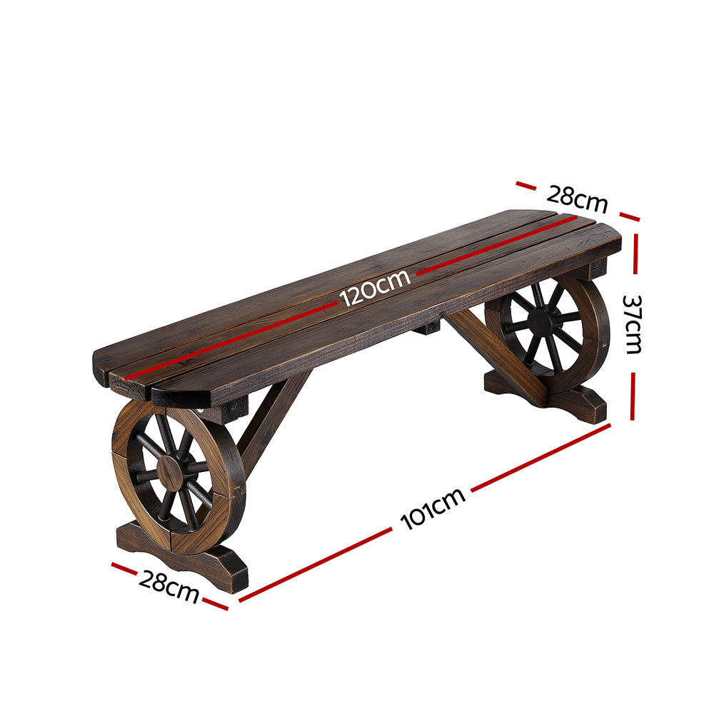 Wooden Wagon Wheel Garden Bench Seat - 120cm - Homecoze