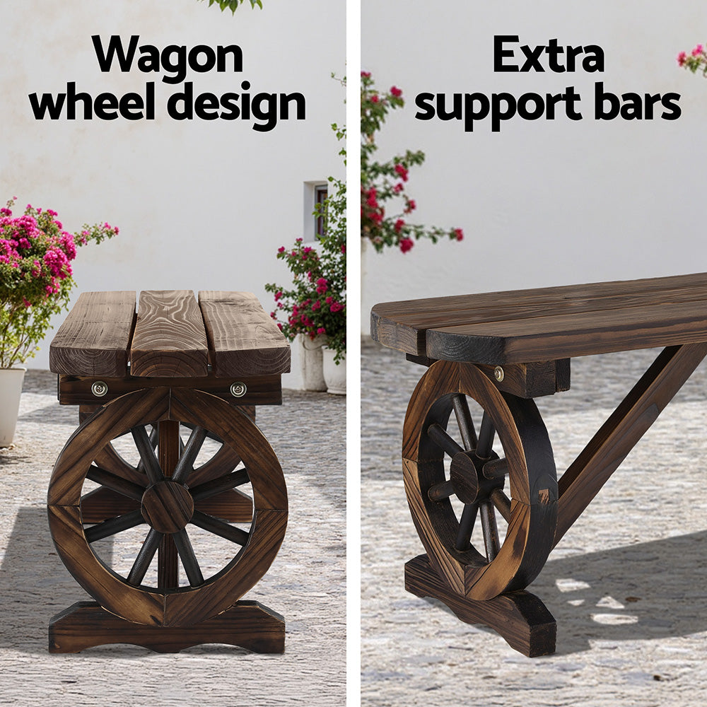 Wooden Wagon Wheel Garden Bench Seat - 120cm - Homecoze