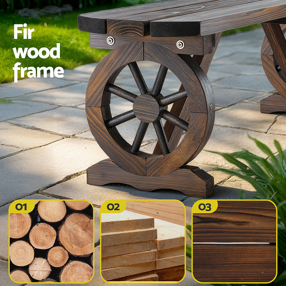 Wooden Wagon Wheel Garden Bench Seat - 120cm - Homecoze