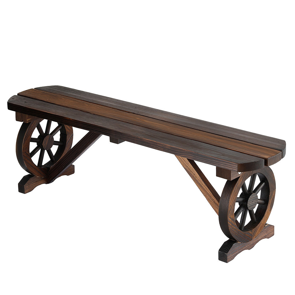 Wooden Wagon Wheel Garden Bench Seat - 120cm - Homecoze