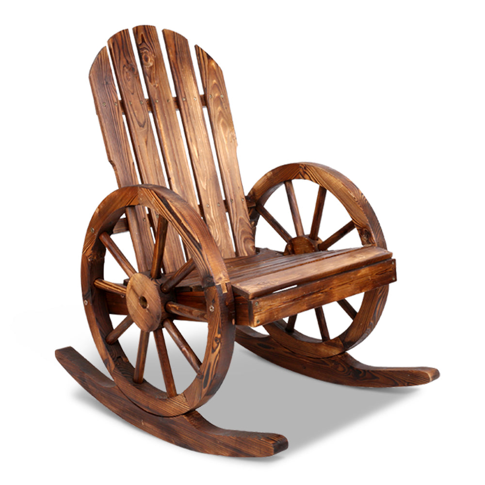 Rustic Outdoor Wooden Rocking Garden Chair - Brown - Homecoze