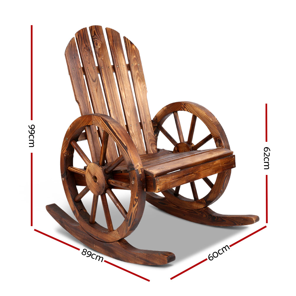 Rustic Outdoor Wooden Rocking Garden Chair - Brown - Homecoze