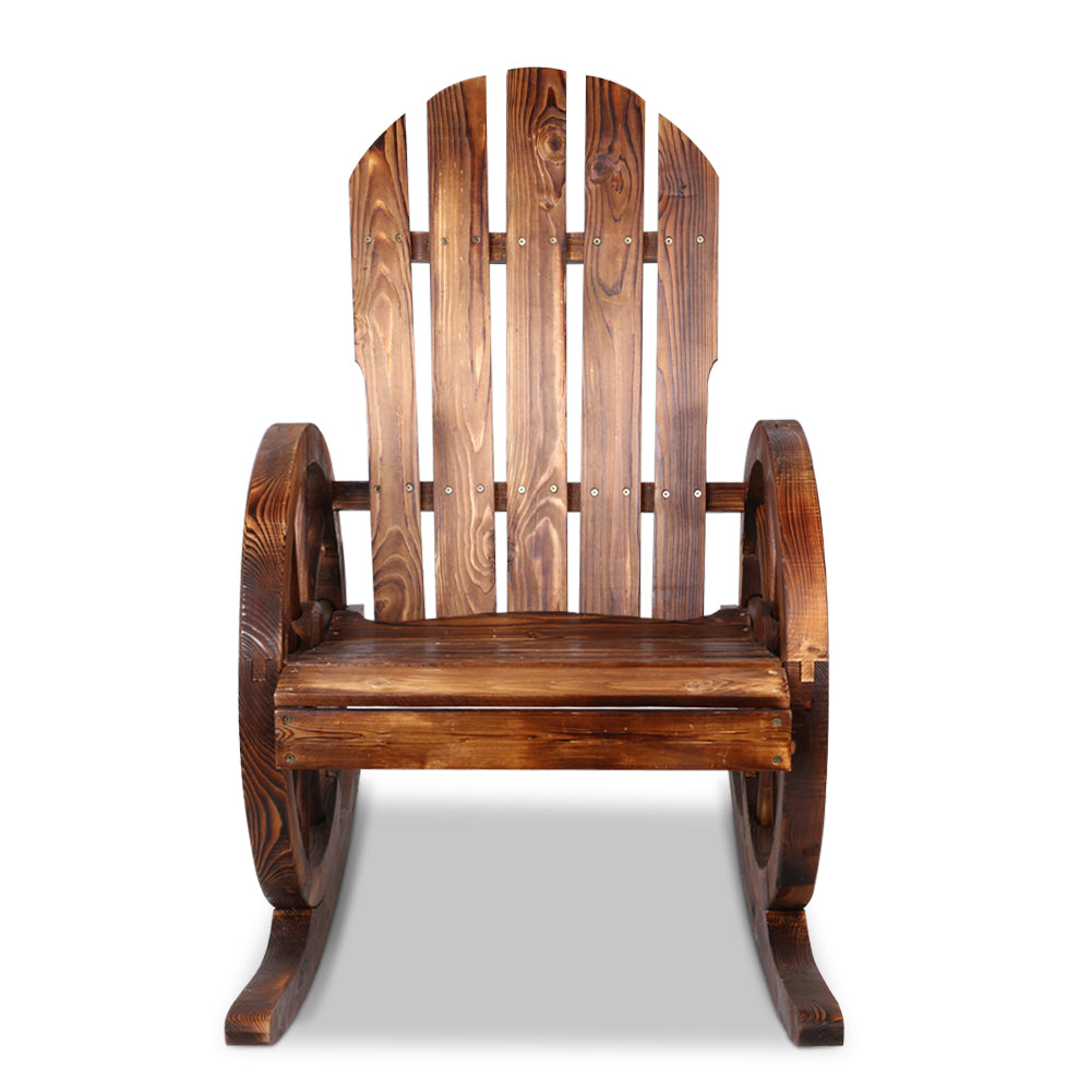 Rustic Outdoor Wooden Rocking Garden Chair - Brown - Homecoze