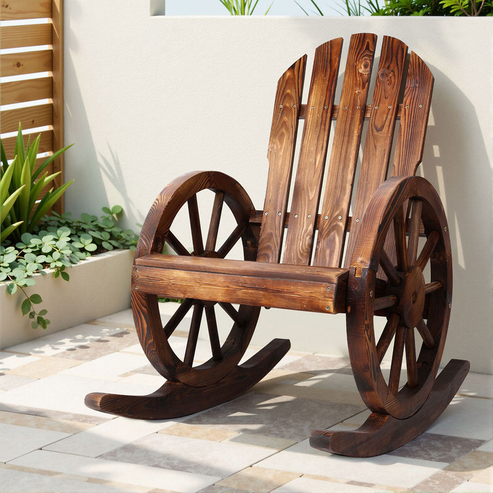 Rustic Outdoor Wooden Rocking Garden Chair - Brown - Homecoze