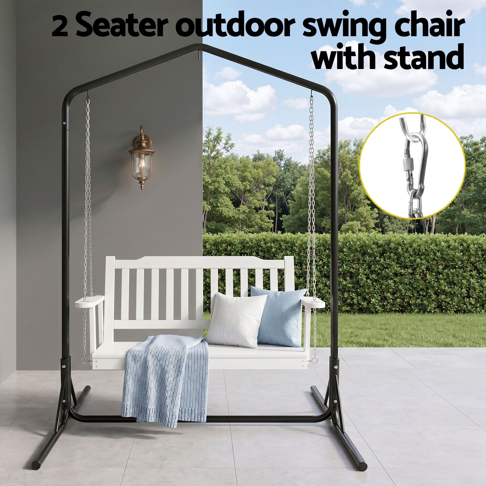 Aria (2 Seater) Outdoor Garden Bench Swing with Stand - White