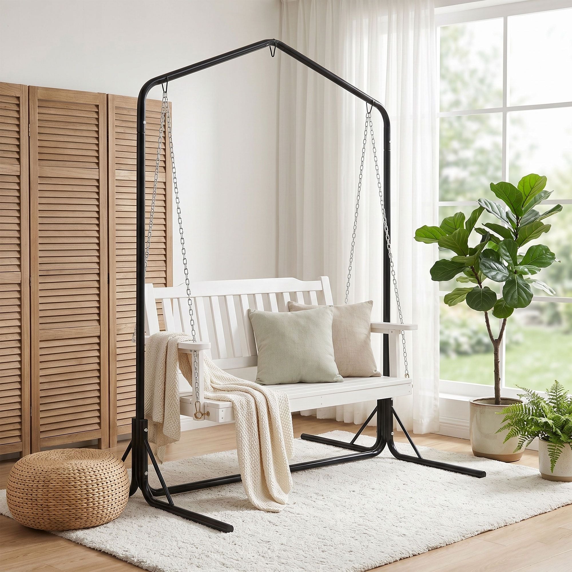 Aria (2 Seater) Outdoor Garden Bench Swing with Stand - White