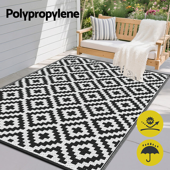 Gardeon Outdoor Rugs 120x180cm Large Carpet Reversible Area Mat PP Dual-Sided Patio Rug Cross - Homecoze