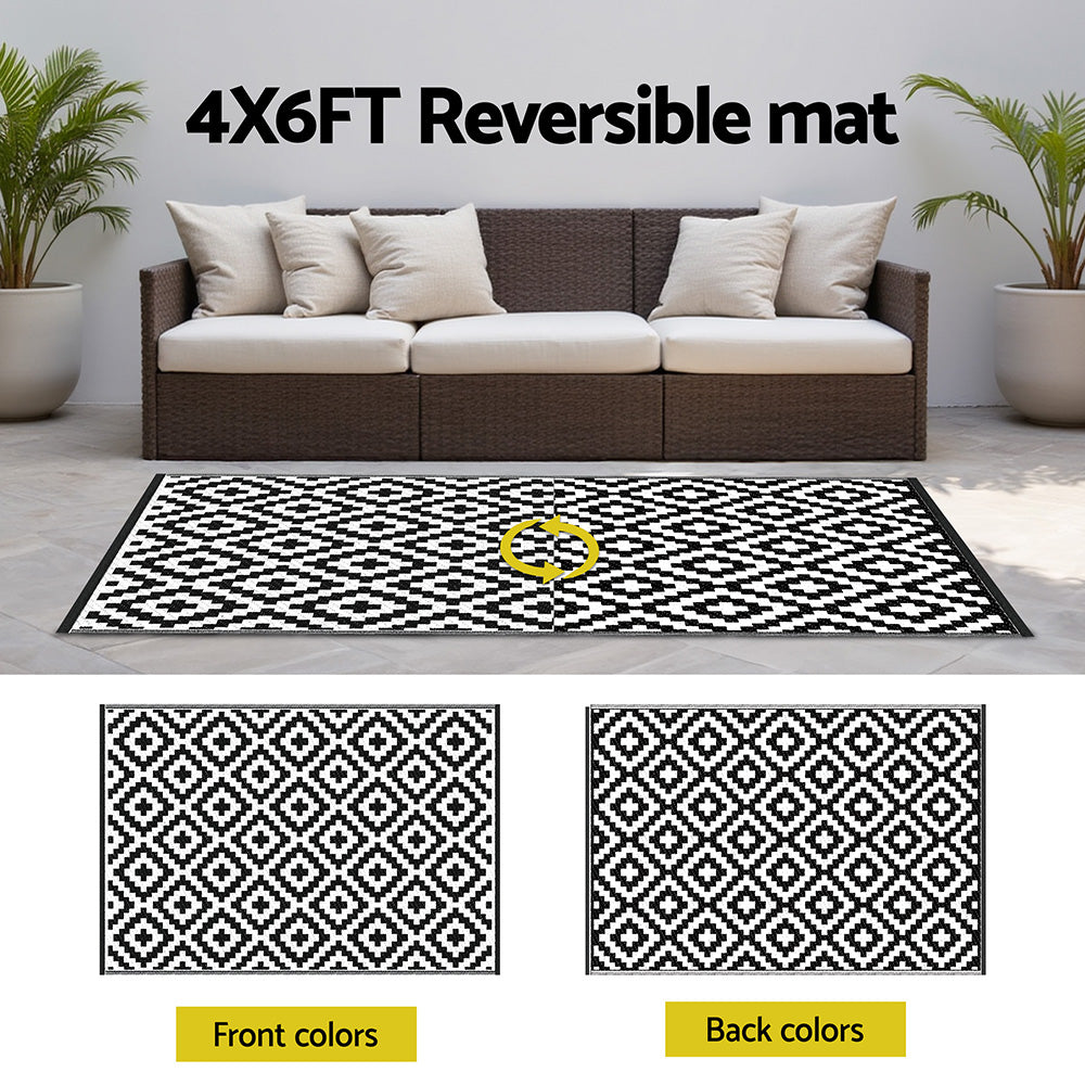 Gardeon Outdoor Rugs 120x180cm Large Carpet Reversible Area Mat PP Dual-Sided Patio Rug Cross - Homecoze
