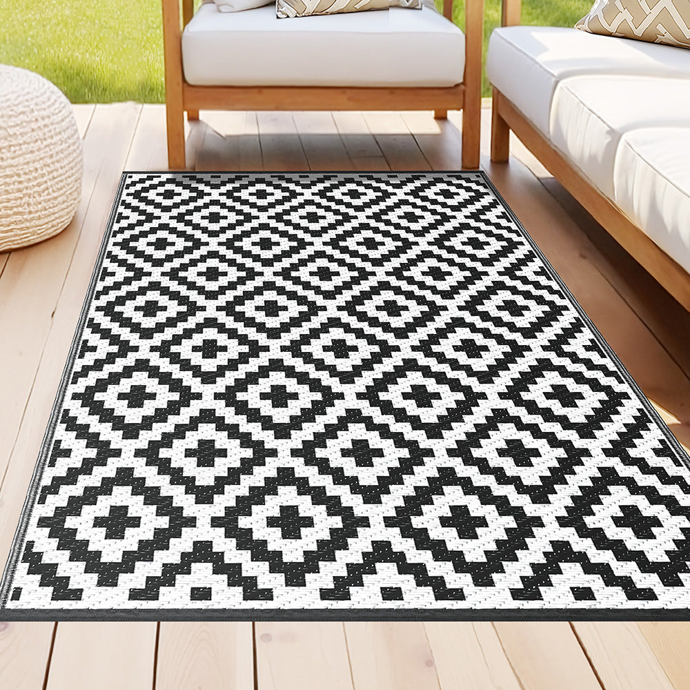 Gardeon Outdoor Rugs 120x180cm Large Carpet Reversible Area Mat PP Dual-Sided Patio Rug Cross - Homecoze