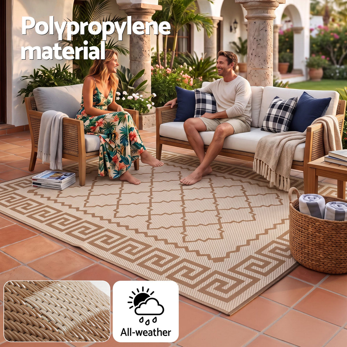 Roma XL Reversible Outdoor Rug (274 x 366cm) - Khaki
