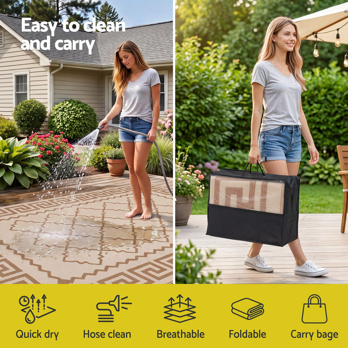 Roma XL Reversible Outdoor Rug (274 x 366cm) - Khaki