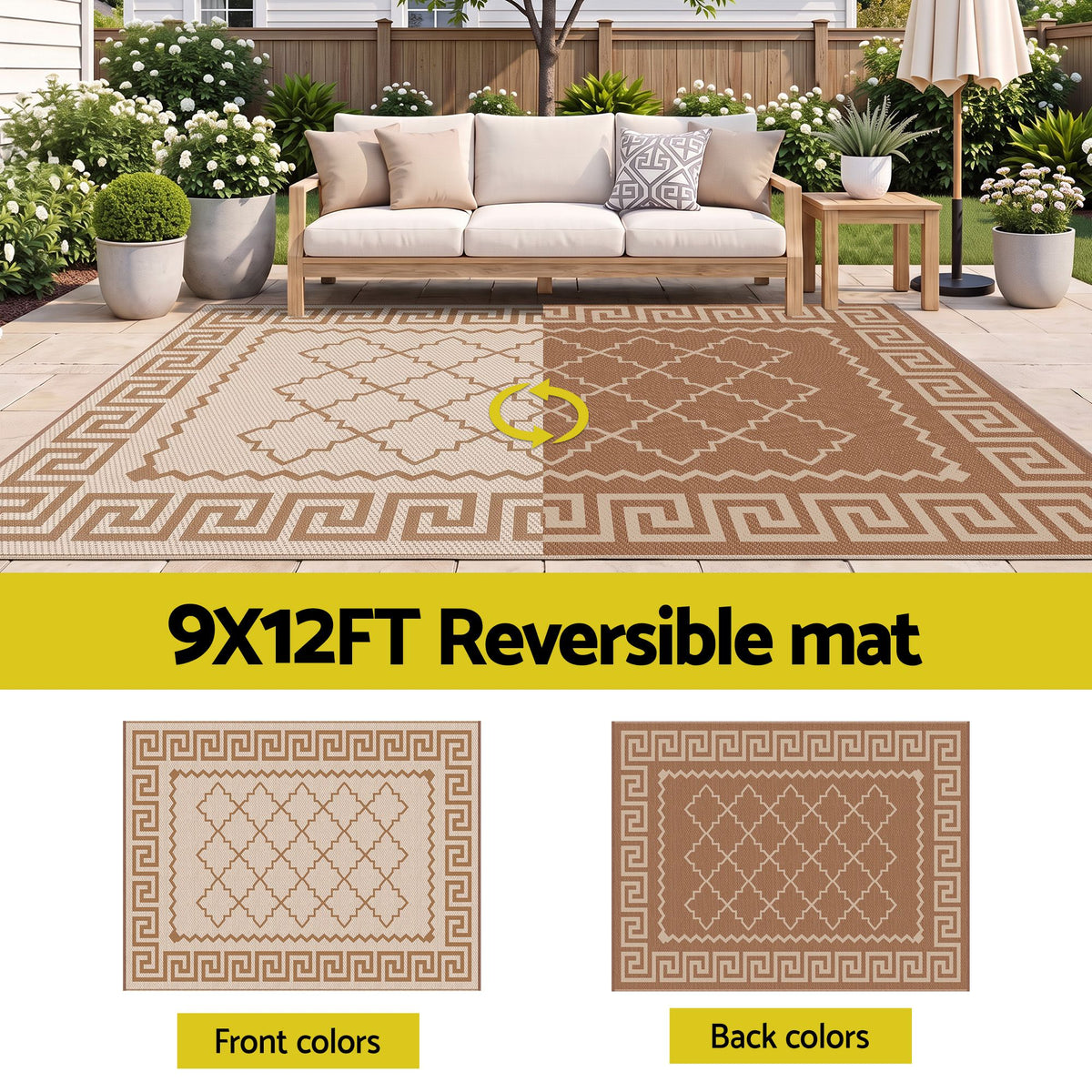 Roma XL Reversible Outdoor Rug (274 x 366cm) - Khaki