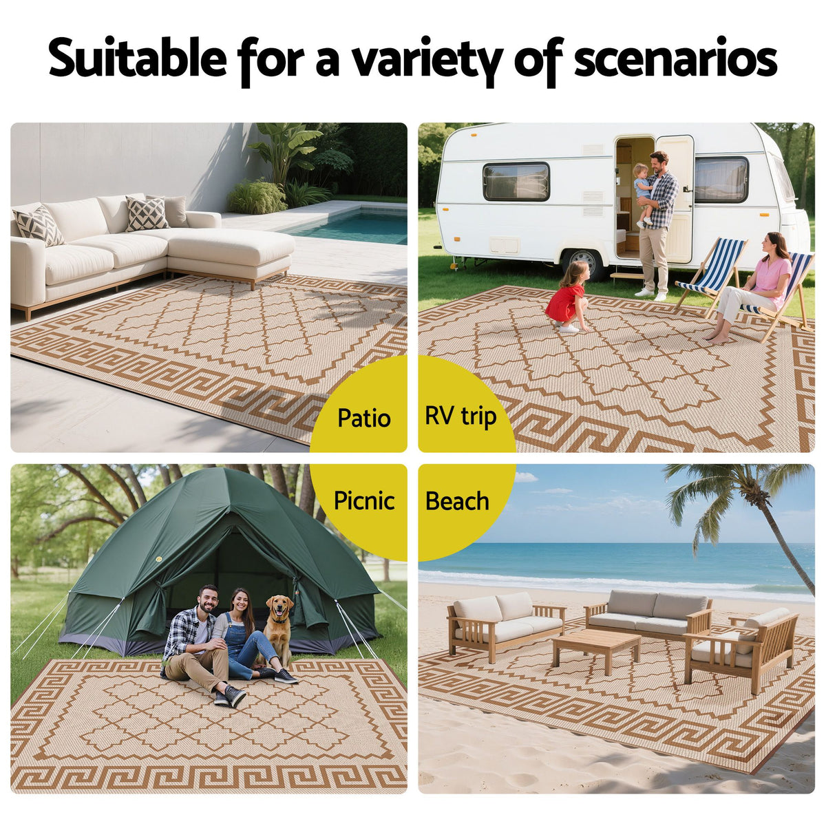 Roma XL Reversible Outdoor Rug (274 x 366cm) - Khaki