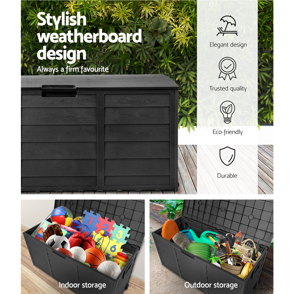 290L Polypropylene Outdoor Storage Box - All Black - Homecoze