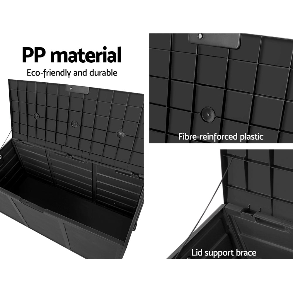 290L Polypropylene Outdoor Storage Box - All Black - Homecoze