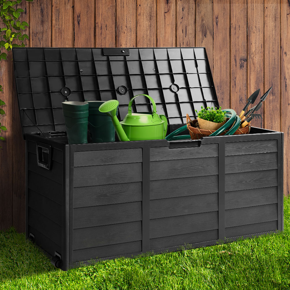 290L Polypropylene Outdoor Storage Box - All Black - Homecoze