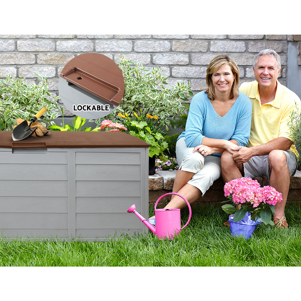 290L Polypropylene Outdoor Storage Box - Brown - Homecoze