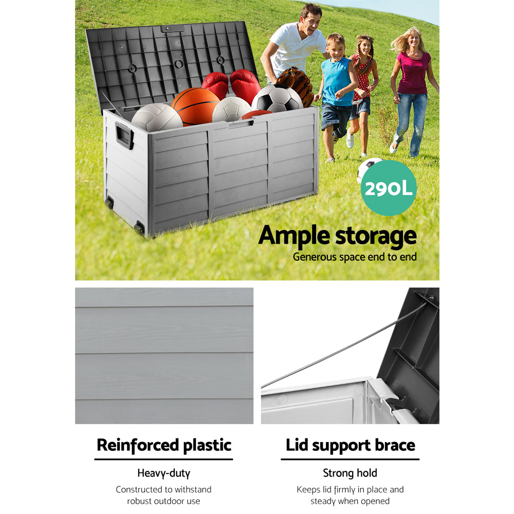 290L Polypropylene Outdoor Storage Box - Grey & Black - Homecoze