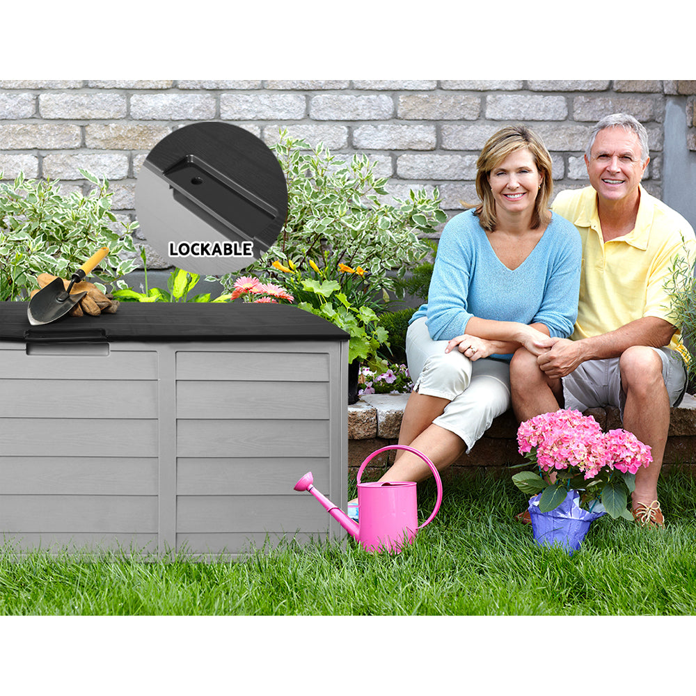 290L Polypropylene Outdoor Storage Box - Grey & Black - Homecoze