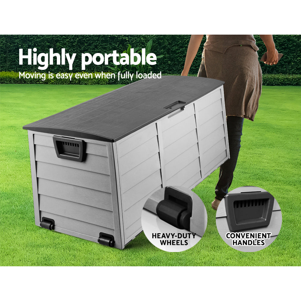 290L Polypropylene Outdoor Storage Box - Grey & Black - Homecoze