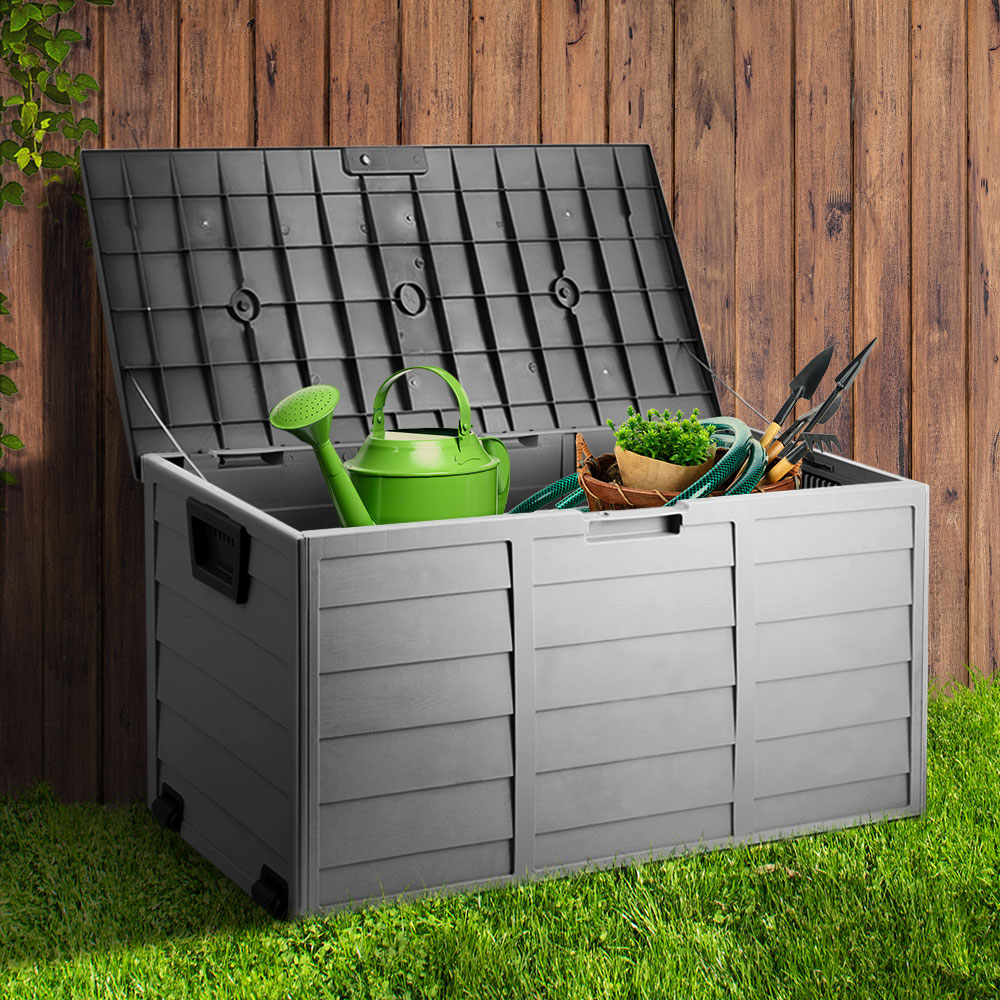 290L Polypropylene Outdoor Storage Box - Grey & Black - Homecoze