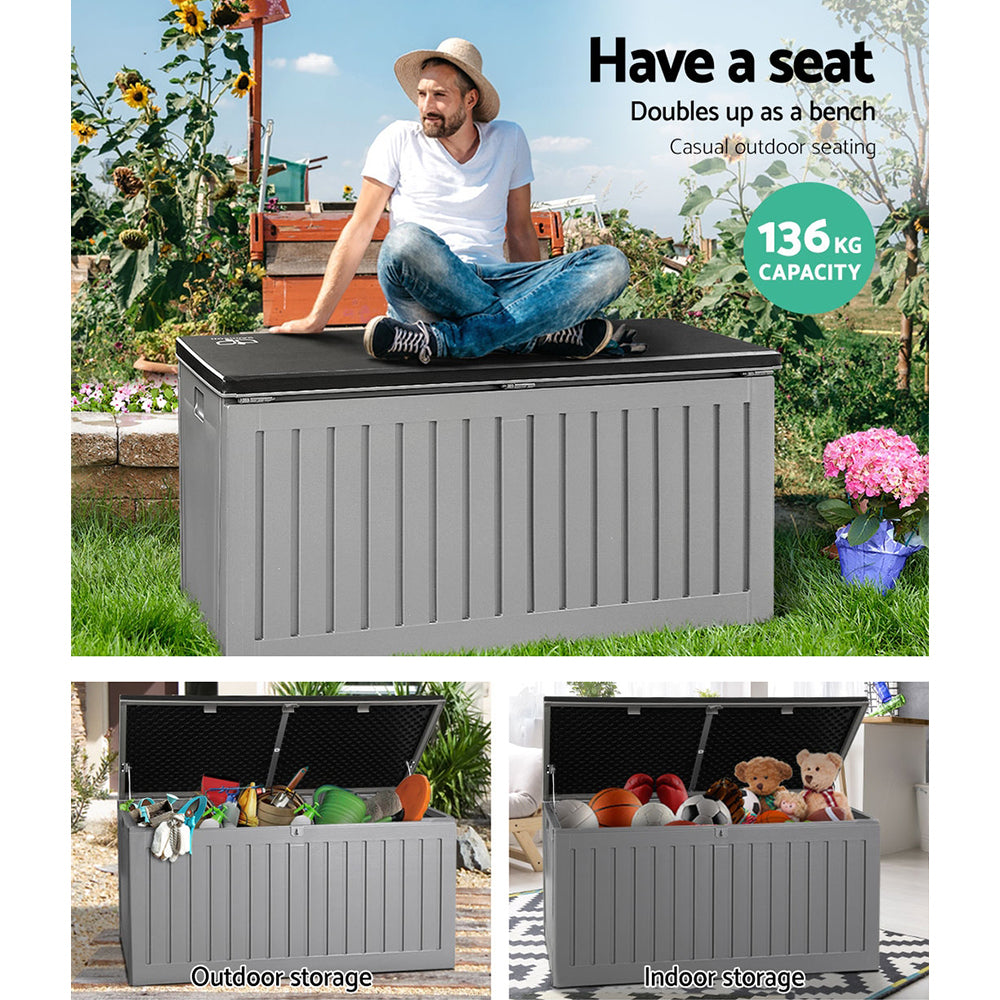 270L Polypropylene Outdoor Storage Box - Grey - Homecoze