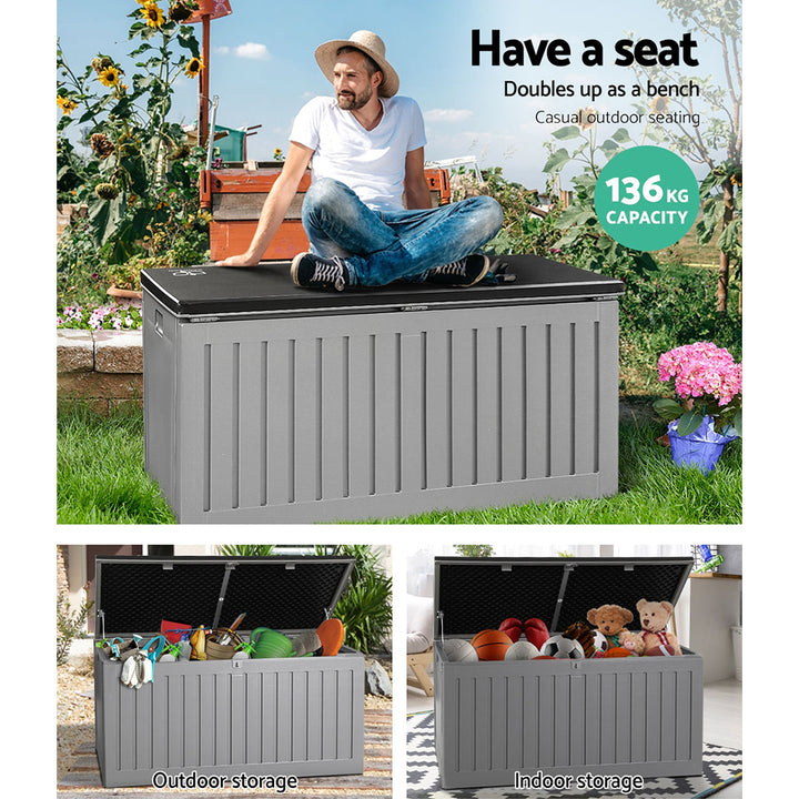 270L Polypropylene Outdoor Storage Box - Grey - Homecoze