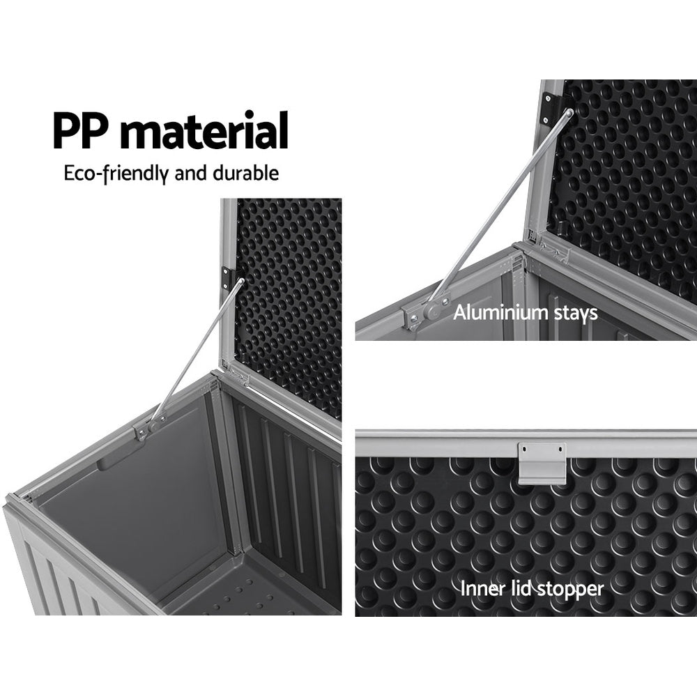 270L Polypropylene Outdoor Storage Box - Grey - Homecoze