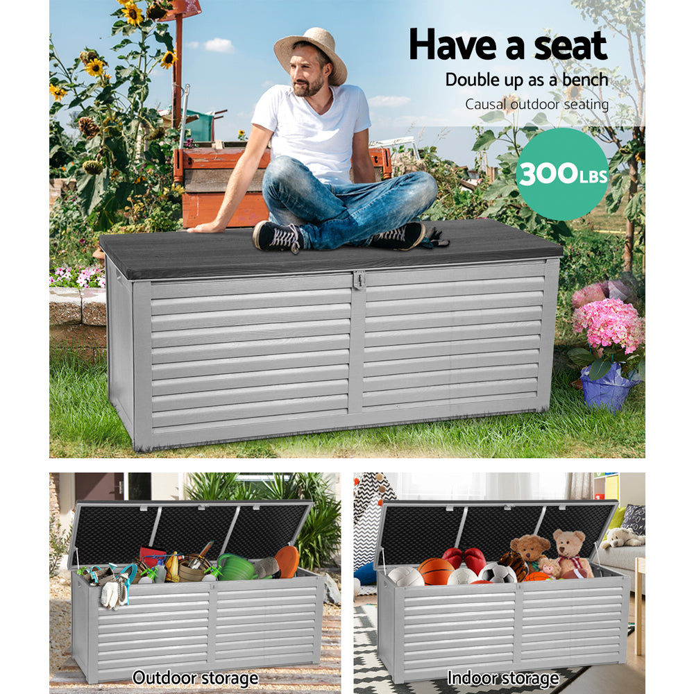 390L Polypropylene Outdoor Storage Box - Grey - Homecoze