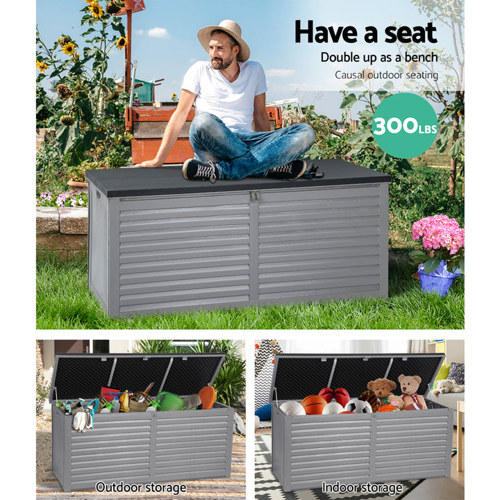 490L Polypropylene Outdoor Storage Box - Grey - Homecoze
