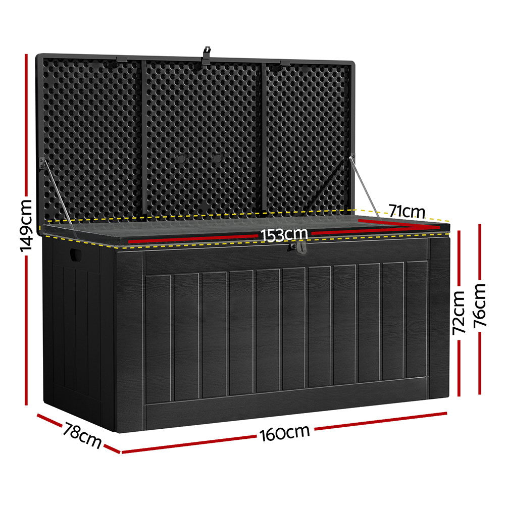 830L Large Outdoor Chest Polypropylene Garden Storage Box - Black - Homecoze
