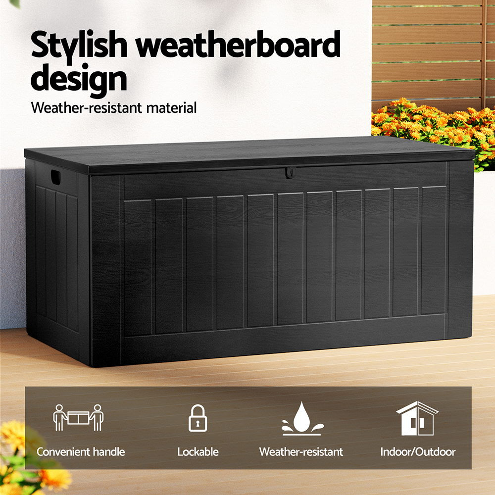 830L Large Outdoor Chest Polypropylene Garden Storage Box - Black - Homecoze